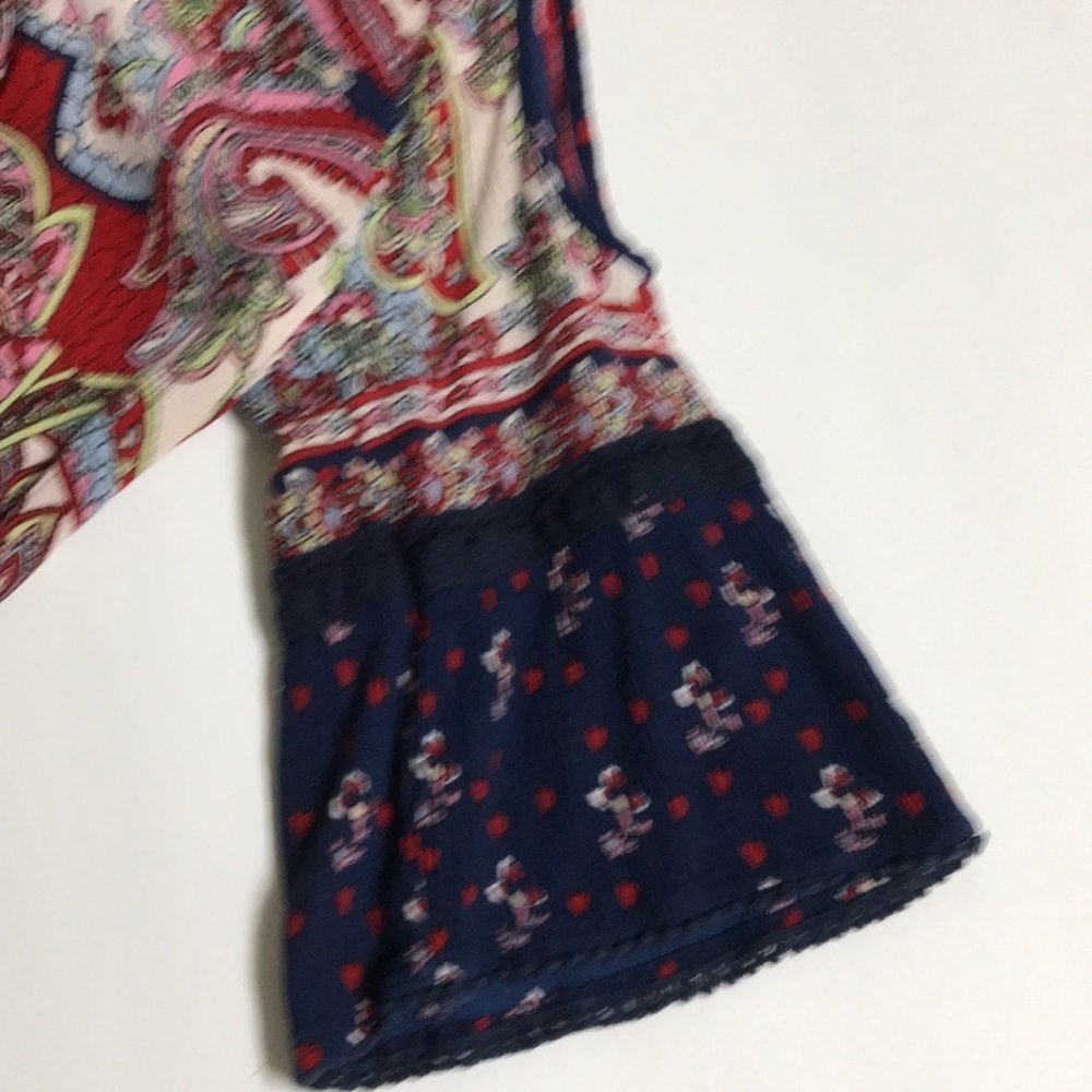 Bila cold shoulder red and navy Boho top - Picture 5 of 8